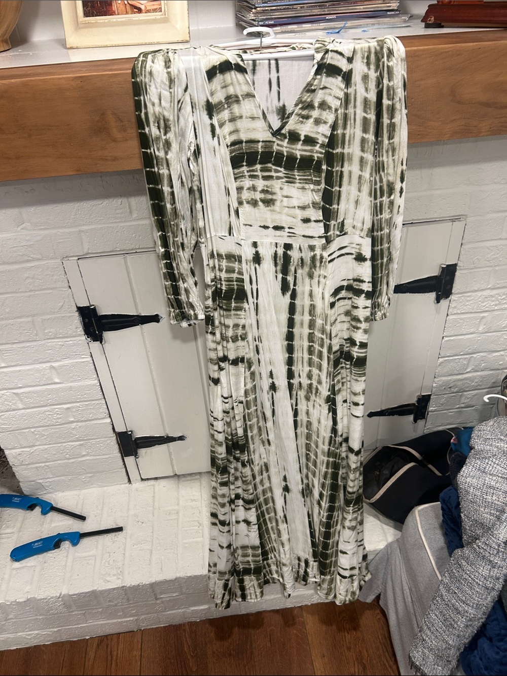 Soft Surroundings Olive and White Tie-Dye V-Neck Maxi Dress